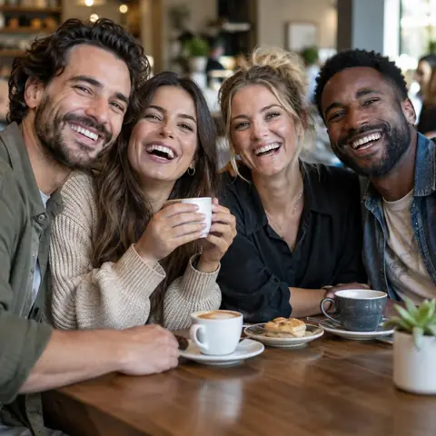 An AI-generated photo of four fictional friends