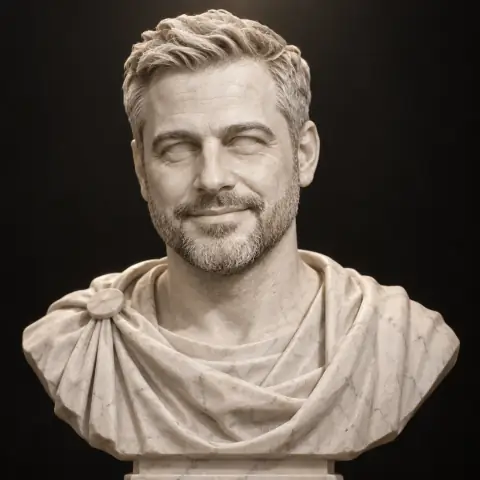 AI-generated portrait of a fictional adult man in the Marble Bust style