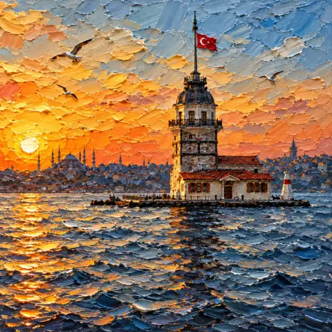 AI-generated photo of the Maiden's Tower in Istanbul in the Thick Paint style